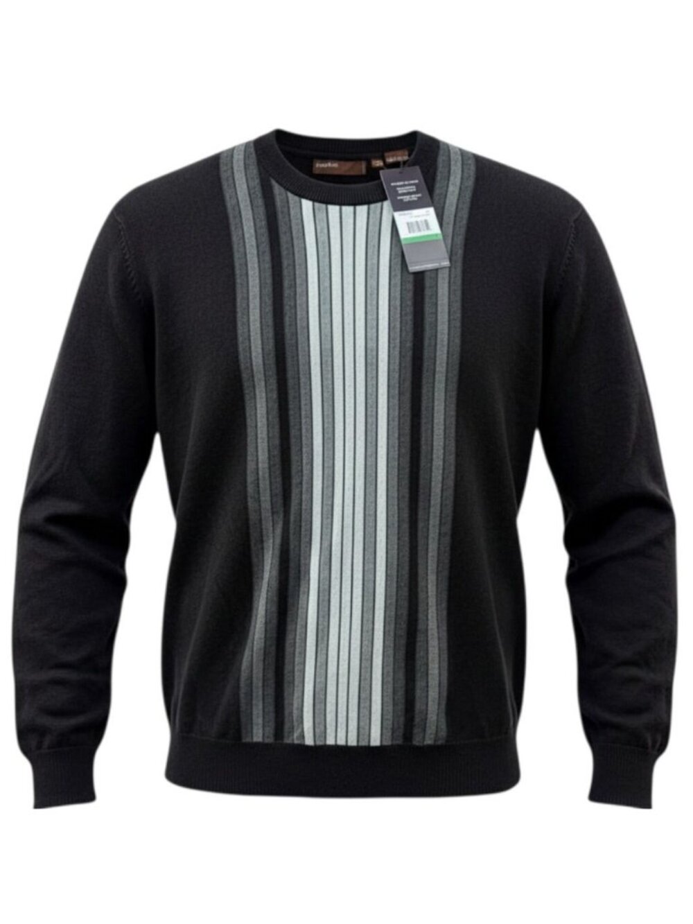 Vtg Perry Ellis Men Sweater XL Y2K Black Gray Vertical Ombre Stripe Knit Crewnec